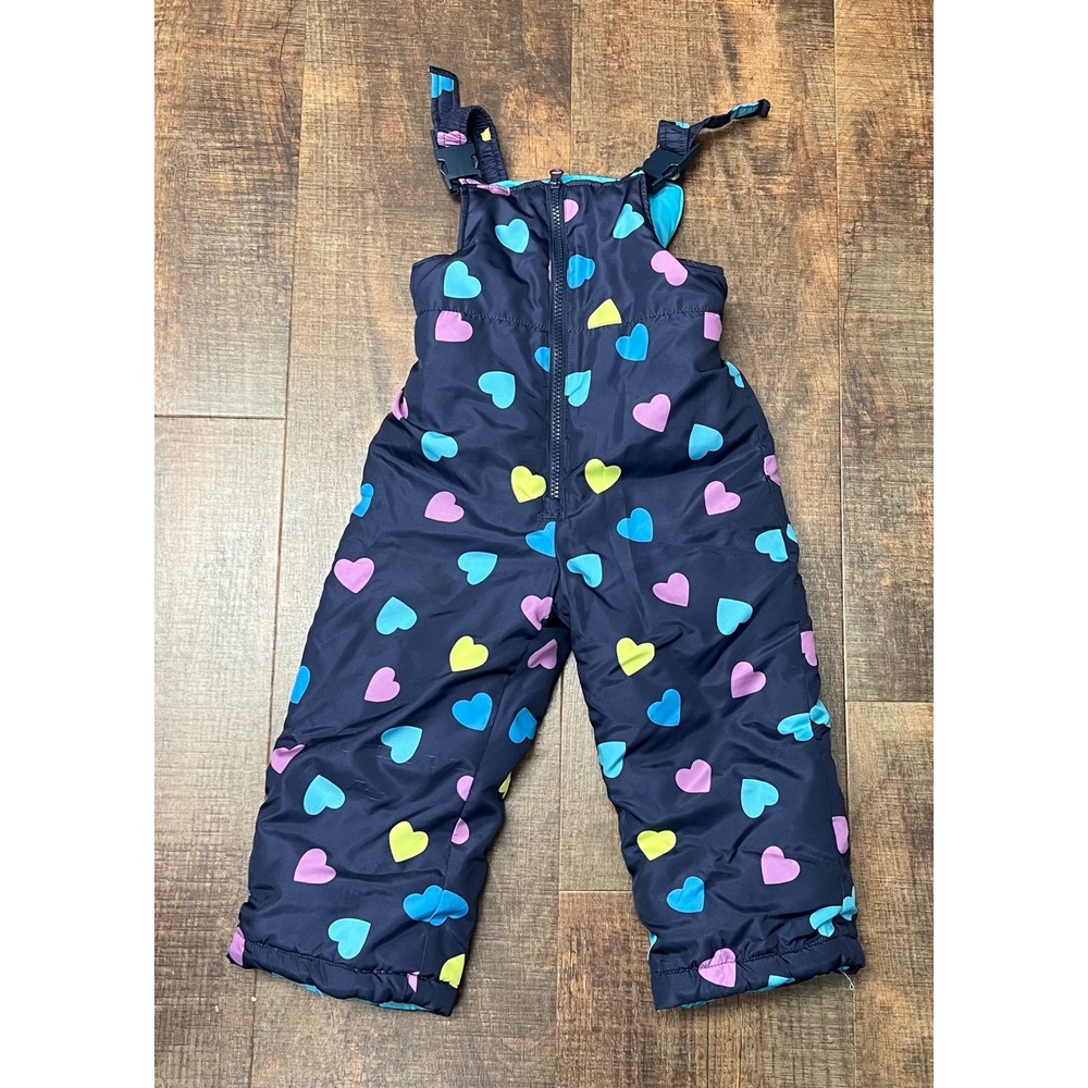 OshKosh B'gosh Toddler Girls Size 3T Snow Pants Bib Overalls Heart Navy Pink